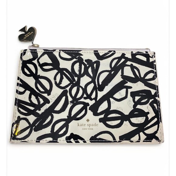 Kate Spade Literary Glasses Design Cosmetic Pouch White/Black - Picture 1 of 3